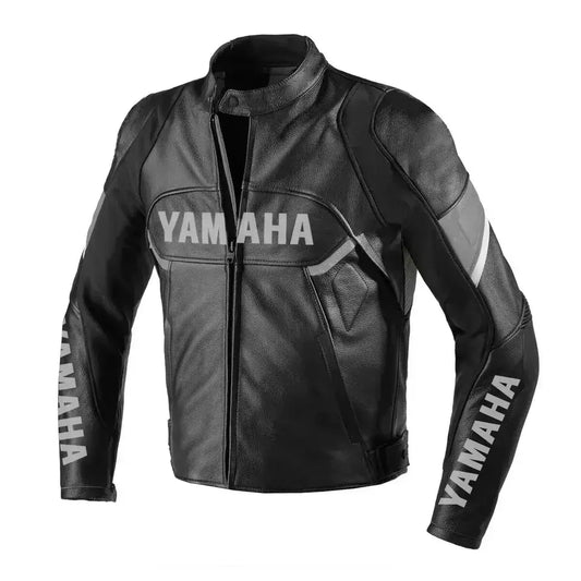 Yamaha Black Racing Motorcycle Cowhide Leather Biker Jacket