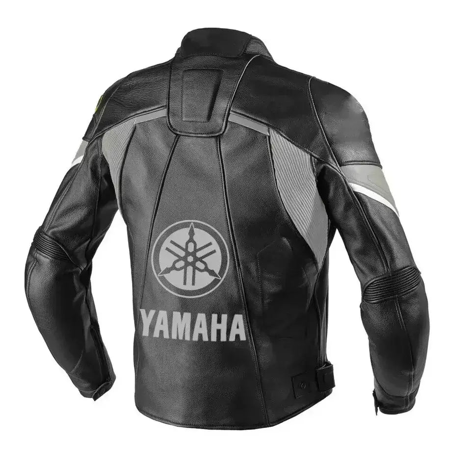 Yamaha Black Racing Motorcycle Cowhide Leather Biker Jacket