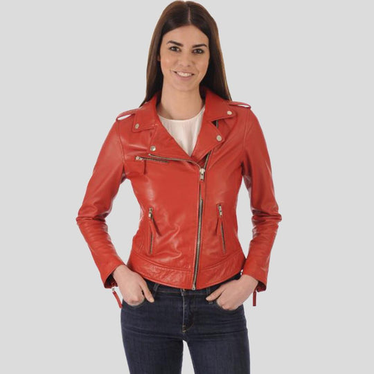 Buy Best Fashion Callie Red Biker Leather Jacket