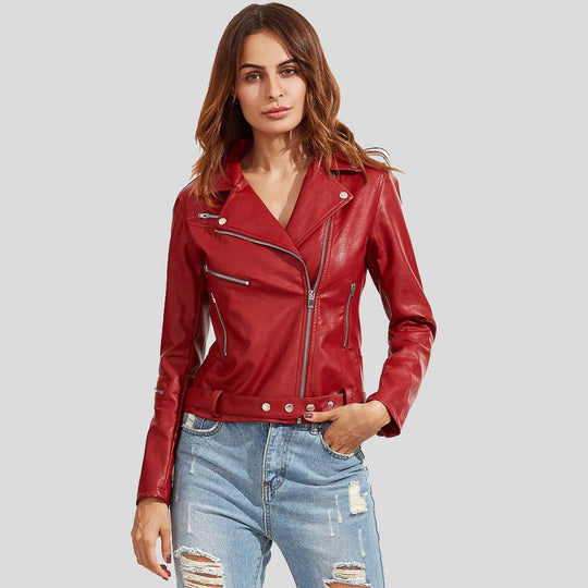 Buy Best Fashion Diana Red Biker Leather Jacket
