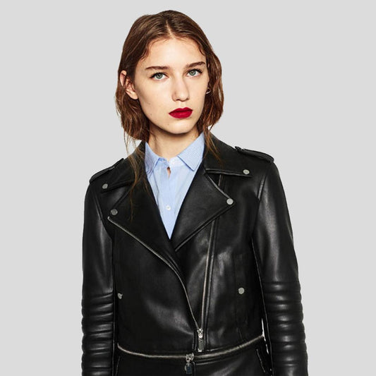 Shop Best Style Womens Elise Black Biker Leather Jacket For Sale