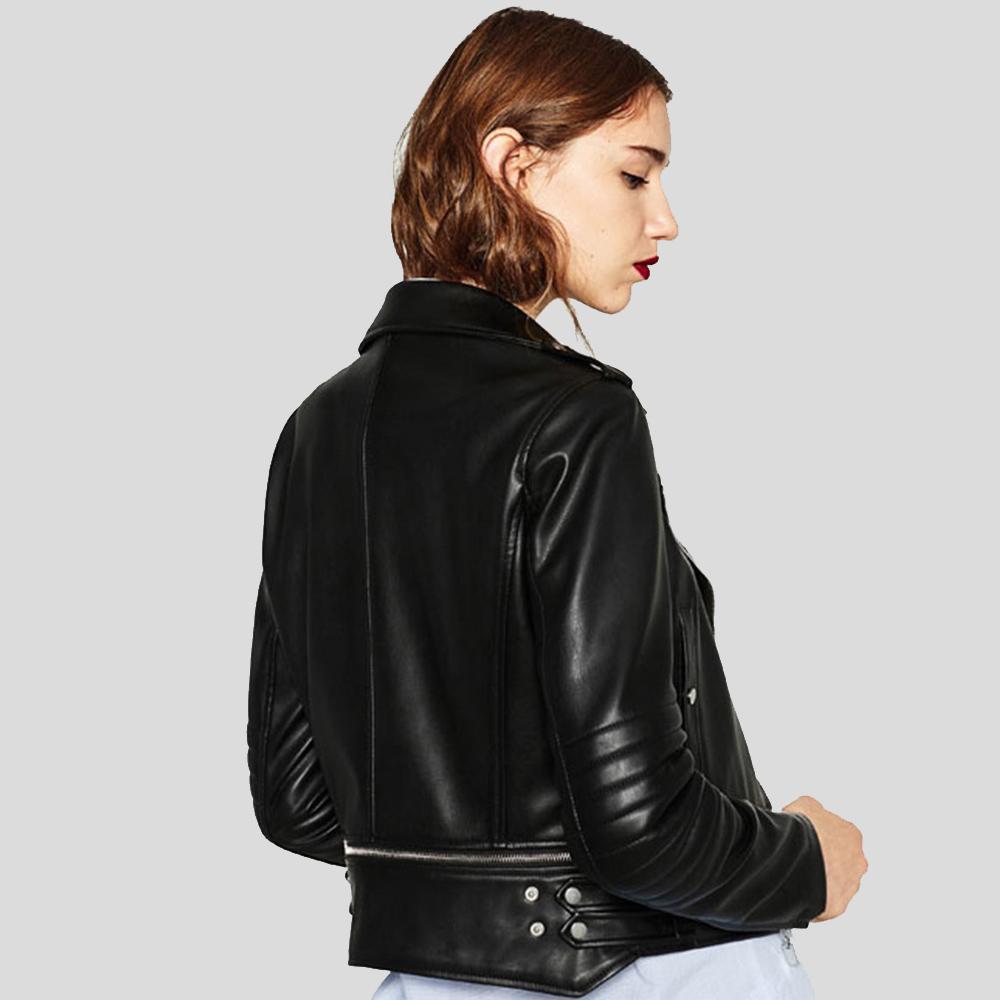 Shop Best Style Womens Elise Black Biker Leather Jacket For Sale