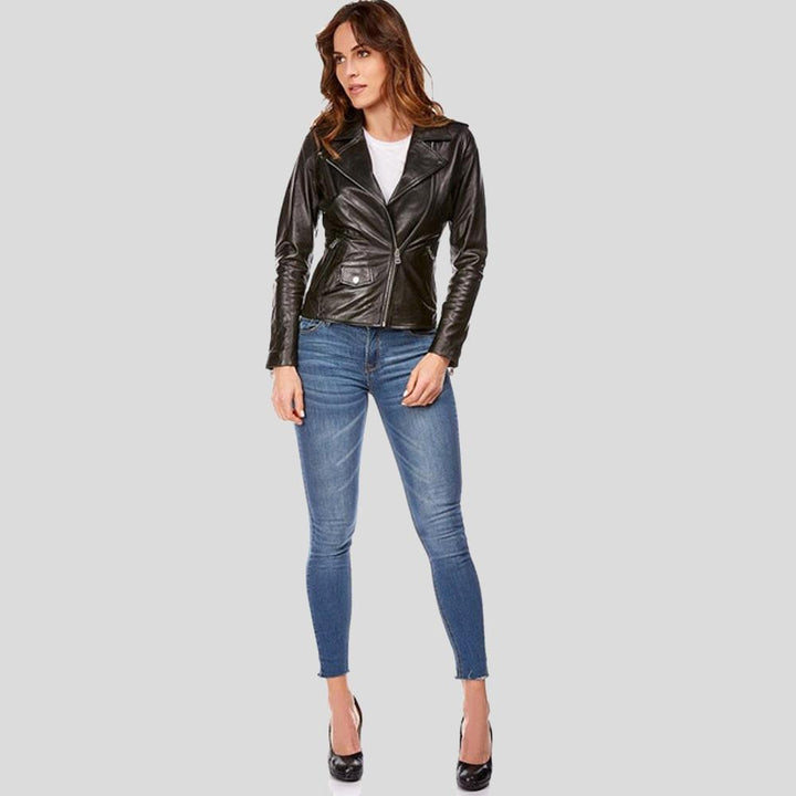 Buy Best Fashion Mya Black Biker Leather Jacket