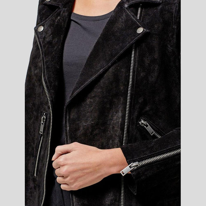 Buy Best Fashion Gracie Black Suede Biker Leather Jacket