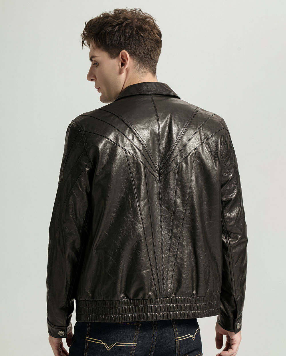 Black Vegetable Tanned Leather Bomber Jacket