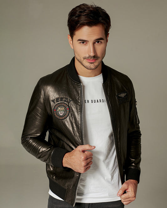 Black Embroidered Bomber Varsity Jacket