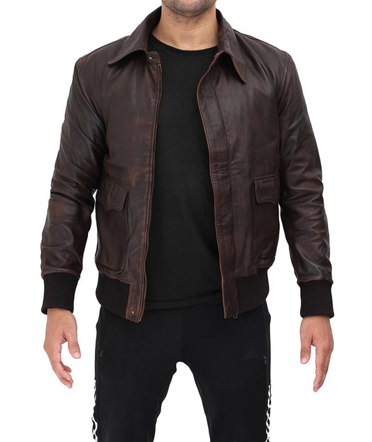 Ernest Mens Dark Brown Bomber Leather Jacket