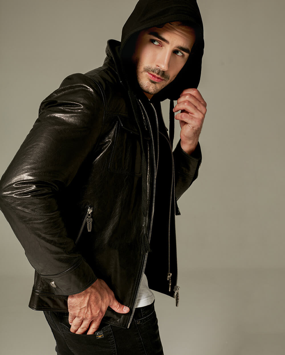  Black Hooded Vegetable Tanned Jacket