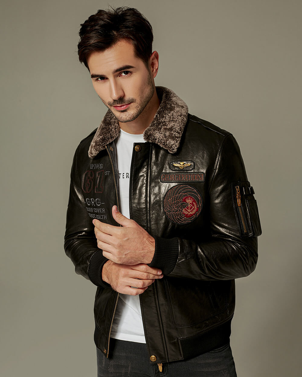 Black Fur Collar Bomber Motorcycle Jacket