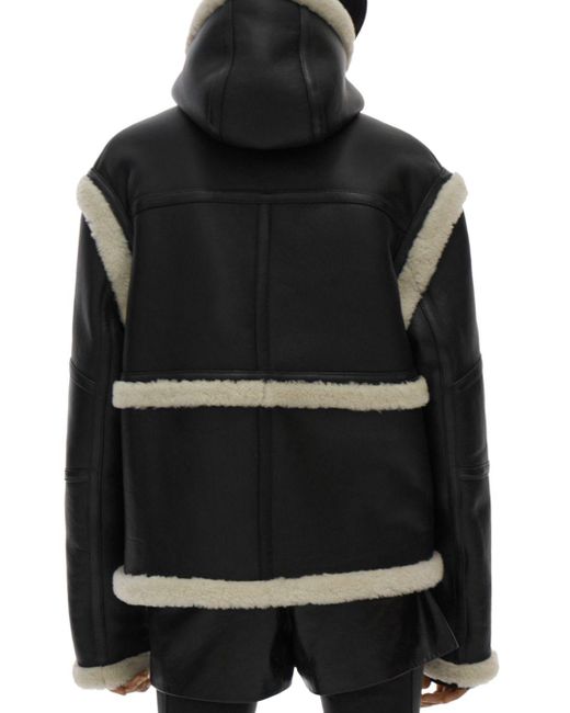 Helmut Lang Women’s Black Aviator Hooded Shearling Jacket