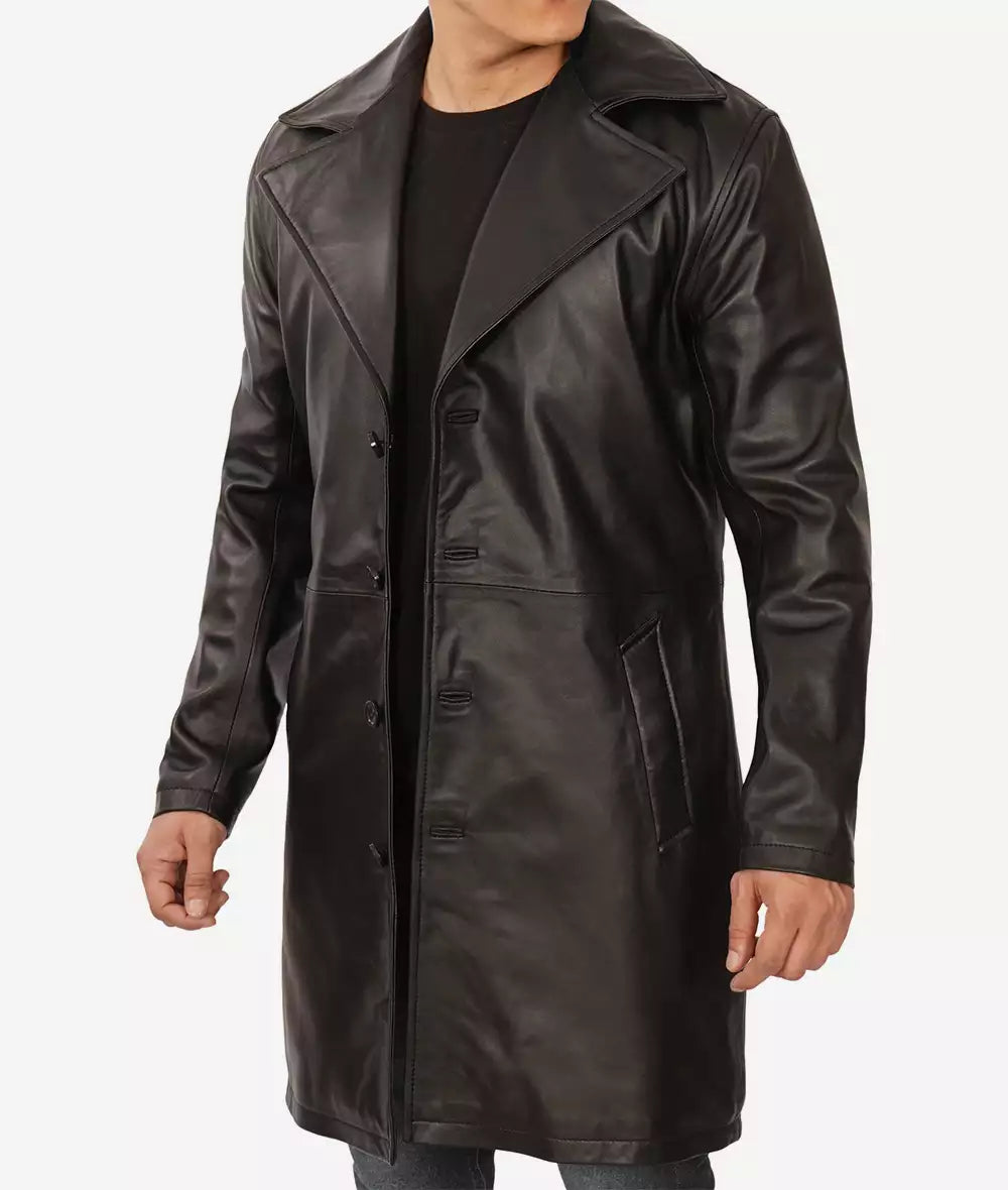 Mens Premium Lambskin Leather Black Coat
