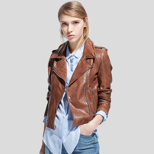 Buy Best price Emma Brown Motorcycle Leather Jacket