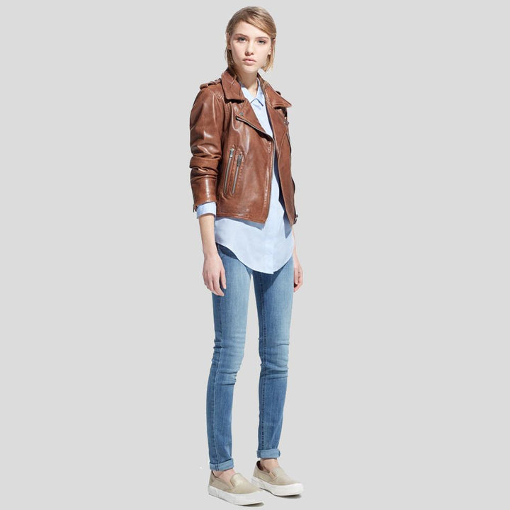 Buy Best price Emma Brown Motorcycle Leather Jacket