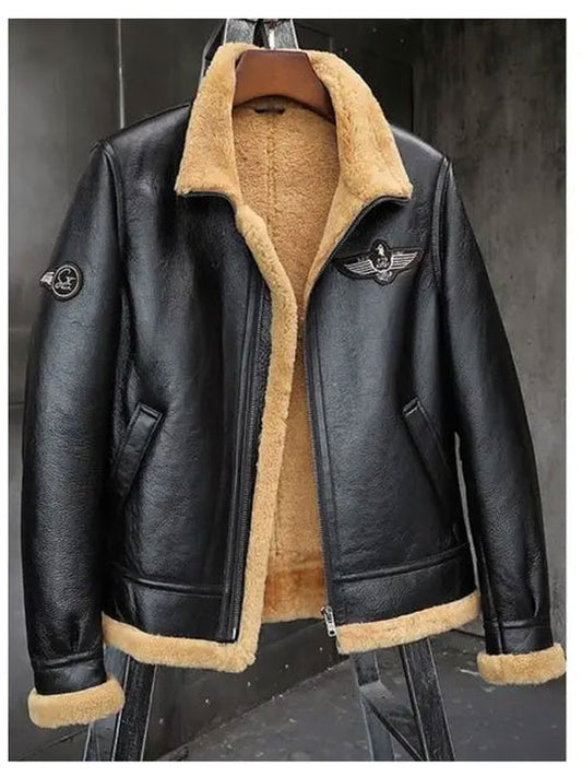 Buy Trendy Fashion Mens Sheepskin Motorcycle Shearling Leather Bomber Jacket