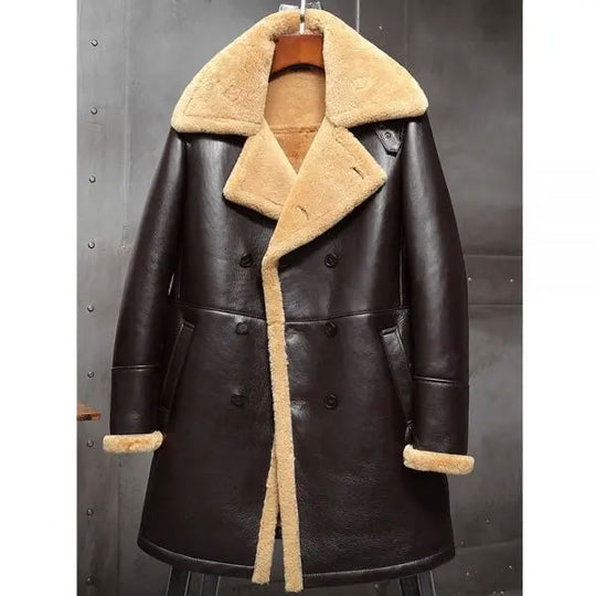 Buy Best Fashion B3 Flight Sheepskin Aviator Long Mens Winter Coats Fur Bomber Leather Jacket