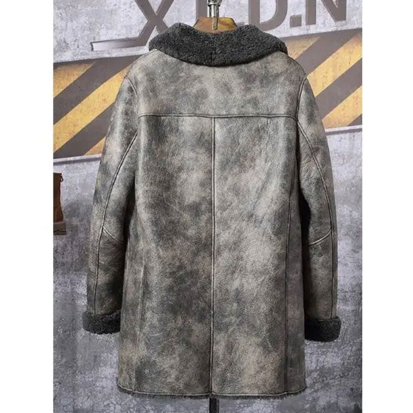 Men's Hunting Leather Shearling Bomber Trench Coat