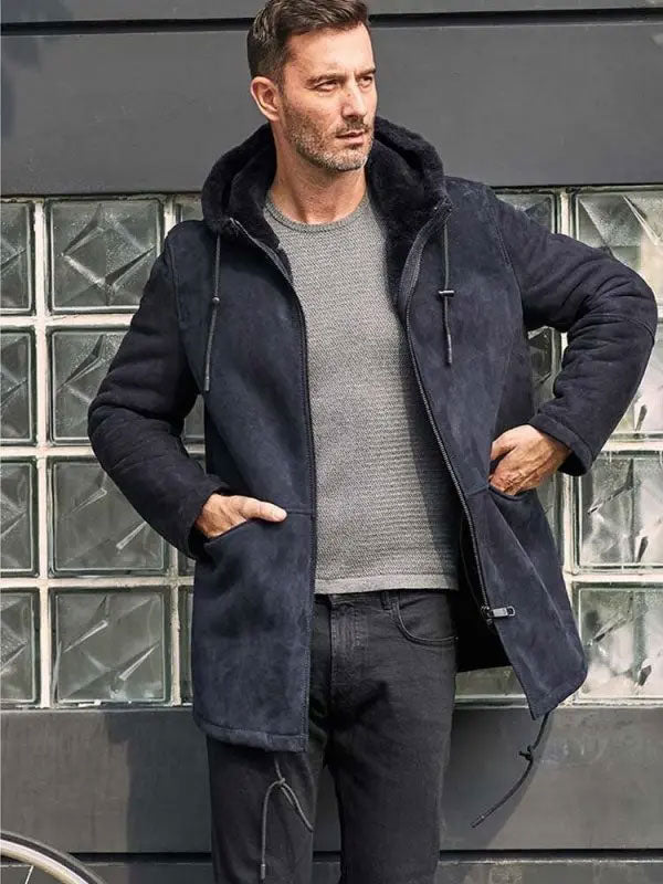 Leather Jacket Warm Wool Overcoat Long Winter Outwear Hooded Sheepskin Parkas