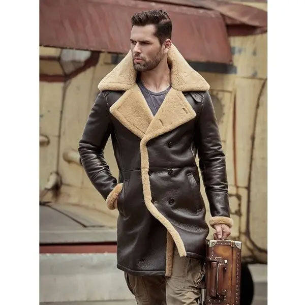 Buy Best Fashion B3 Flight Sheepskin Aviator Long Mens Winter Coats Fur Bomber Leather Jacket