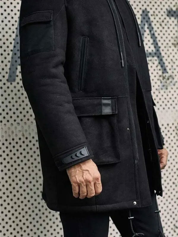 Outwear Winter Fur Coat Black Sheepskin Leather Overcoat