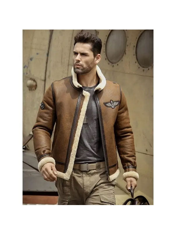 Buy Best price Fashion Men Sheepskin Shearling Motorcycle Leather Jacket