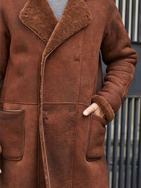 Buy Best  Winter Brown Fur Leather Long Trench Overcoat Outwear