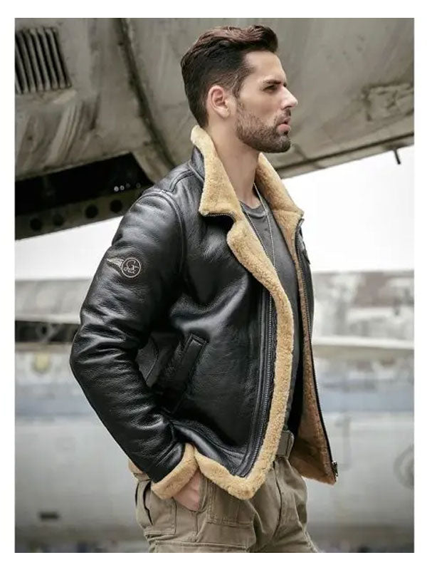 Buy Trendy Fashion Mens Sheepskin Motorcycle Shearling Leather Bomber Jacket