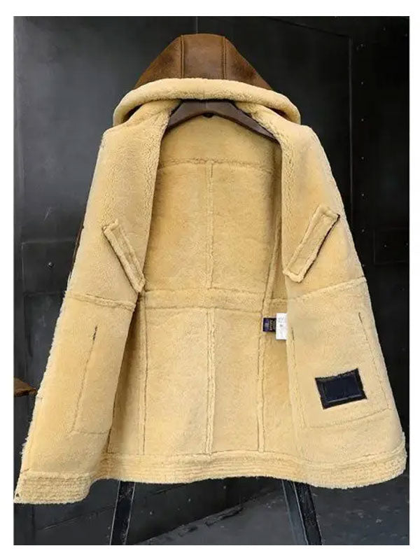 Mens Hooded Sheepskin Shearling Leather Jacket