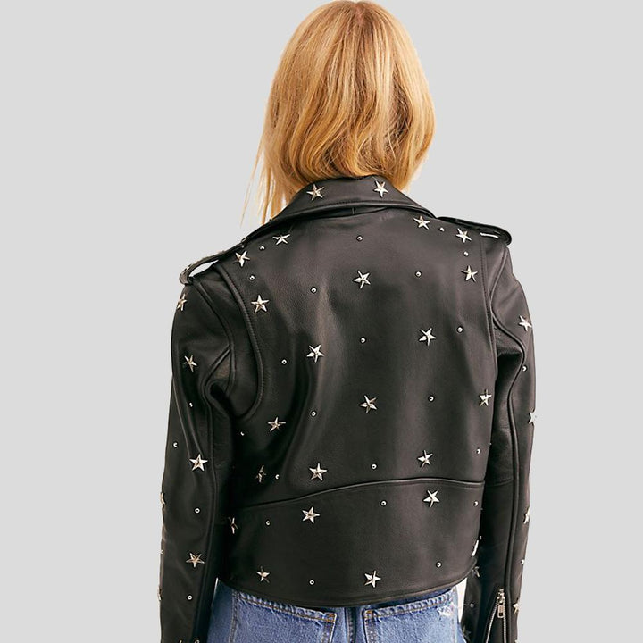 Buy Best Price Eva Black Studded Leather Jacket