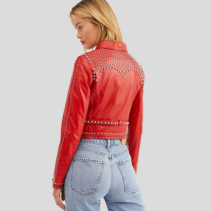 Buy Best price Fashion Buy Best price Isabel Red Studded Leather Jacket