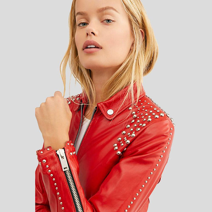 Buy Best price Fashion Buy Best price Isabel Red Studded Leather Jacket