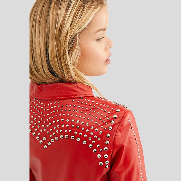 Buy Best price Fashion Buy Best price Isabel Red Studded Leather Jacket