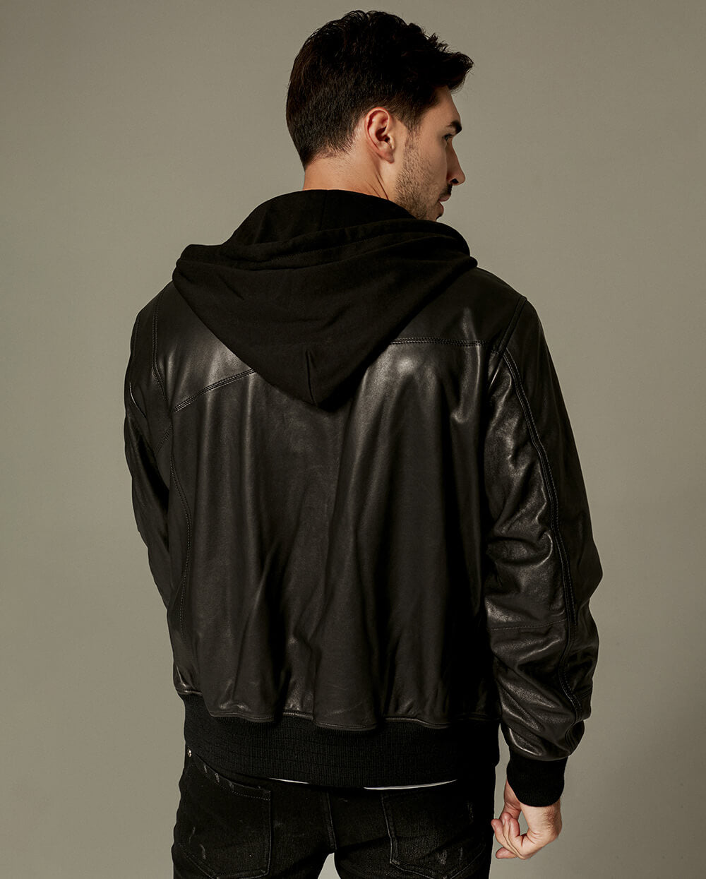 Black Hooded Sheepskin Biker Jacket